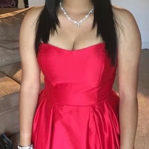 Camille La Vie Strapless Satin High Low Dress